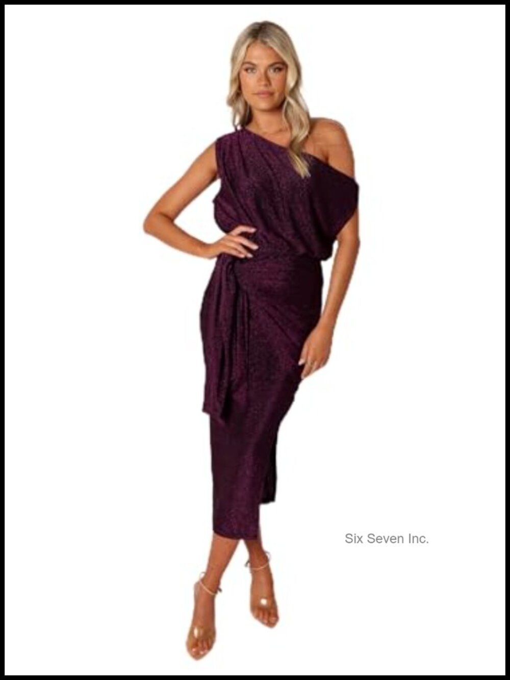 Off Shoulder Midi Dress Sleeveless Asymmetric Neckline with Waist Tie
